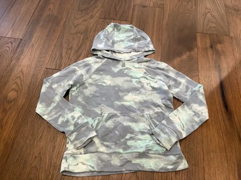 Athleta Girl Blue Green Tie Dye Camo Pullover Hoodie Sweatshirt Size S/7